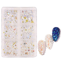 HKM-071571 Porcelain White 6-Compartment Rhinestone Nail Sticker Set