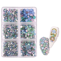 HKM-071571 Porcelain White 6-Compartment Rhinestone Nail Sticker Set