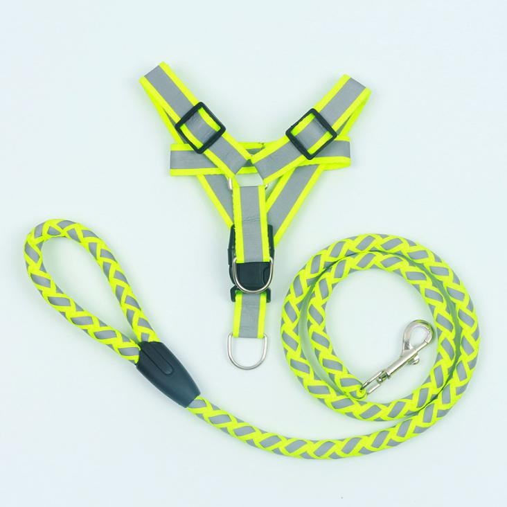 HKM-379219 Reflective Braided Pet Leash and Harness Set ¨C Durable Nylon for Small to Medium Dogs, Available in Multiple Colors