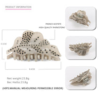 HKM-815123 Acrylic Leaf Design Hairpin with Diamond Accents – Handmade Women's Hair Clip in Green, Gray, Pink