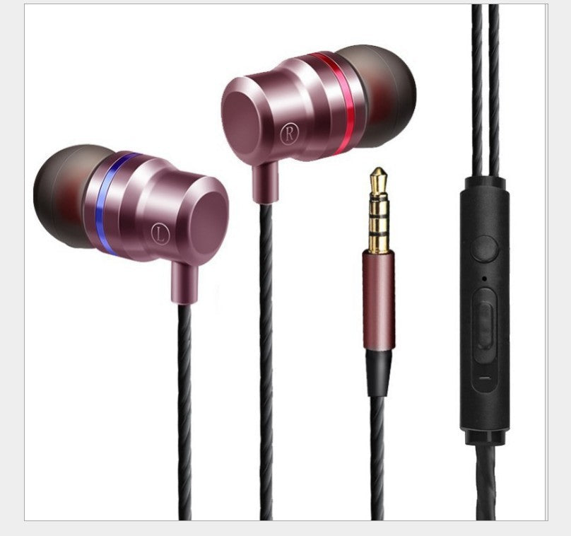 KTX-661395 In-Ear Subwoofer Headphones with Wheat Line - Model FM-036, Wired, 120 cm Length, Available in Silver, Light Purple, Gold, Red