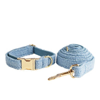 HKM-107475 Blue Teddy Bear Dog Collar and Leash Set with Bow and Vest - Four-Piece Pet Accessories for Gifts