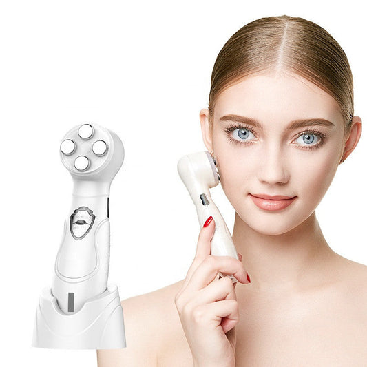 HKM-381075 V-Face Color Photoelectric Beauty Instrument - RF Electronic Device for Facial Contouring and Skincare, White, 147*39*43mm, Includes Goggles and Adapter