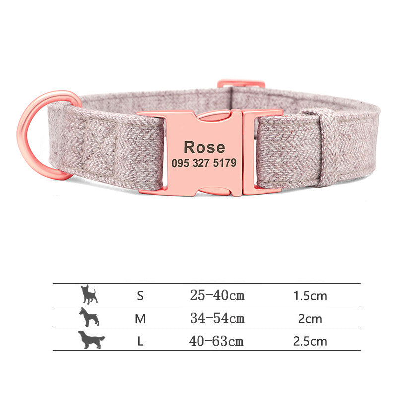 HKM-474387 Personalized Engraved Pet Dog Collar with Leash for Medium and Large Dogs - Available in Pink, Blue, Gray, and Brown