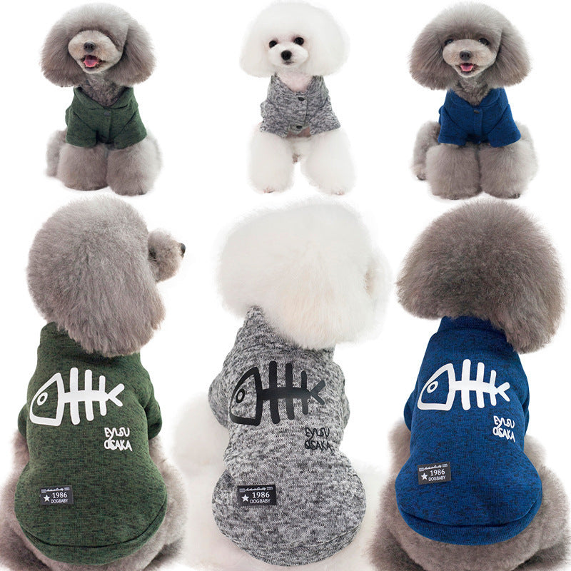 HKM-609619 Fishbone Pattern Sweater for Small Dogs in Green, Gray, and Blue - Wool Material, Casual Style, Multiple Sizes Available