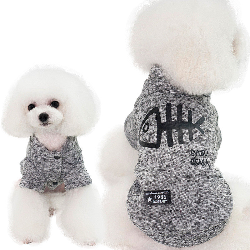 HKM-609619 Fishbone Pattern Sweater for Small Dogs in Green, Gray, and Blue - Wool Material, Casual Style, Multiple Sizes Available