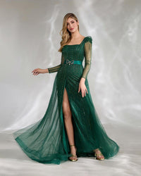 HKM-217363 Elegant Green Evening Dress for Women - Model EZ25039