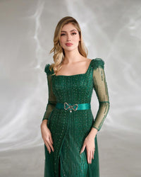 HKM-217363 Elegant Green Evening Dress for Women - Model EZ25039