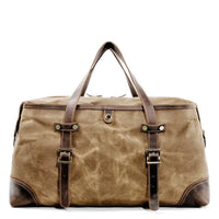 HKM-777747 Army Green Waterproof Waxed Canvas and Cowhide Leather Duffle Bag - 52cm x 22cm x 30cm