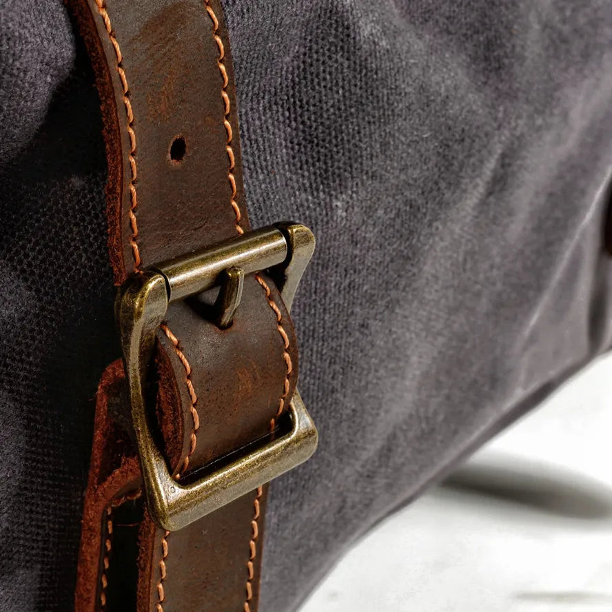 HKM-777747 Army Green Waterproof Waxed Canvas and Cowhide Leather Duffle Bag - 52cm x 22cm x 30cm