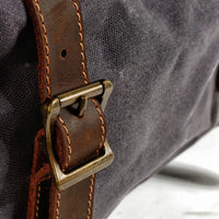 HKM-777747 Army Green Waterproof Waxed Canvas and Cowhide Leather Duffle Bag - 52cm x 22cm x 30cm
