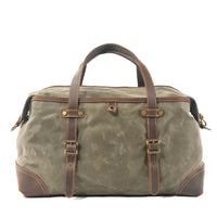HKM-777747 Army Green Waterproof Waxed Canvas and Cowhide Leather Duffle Bag - 52cm x 22cm x 30cm