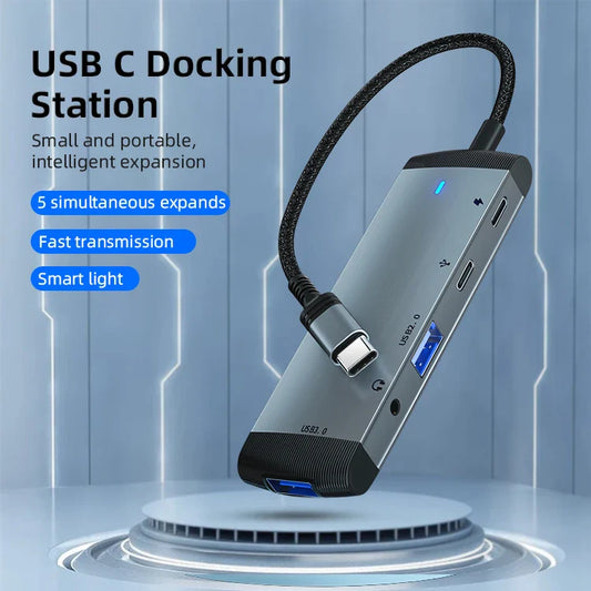 KTX-444947 5-in-1 USB-C Docking Station Hub with PD60W Fast Charging for Laptops and Phones