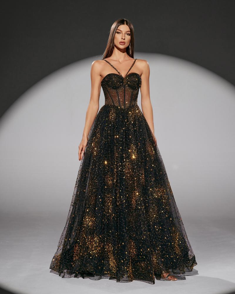HKM-157587 Elegant Black Evening Dress for Women - EZ25196 Design