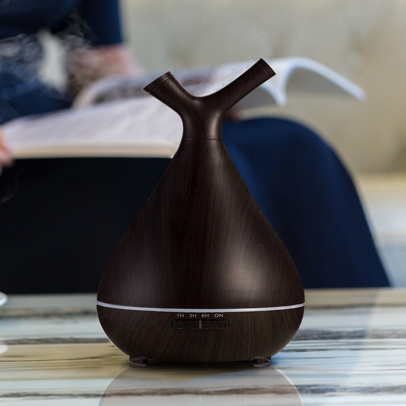 HKM-505747 Wood Grain Branch Aroma Diffuser - 1-Liter Capacity, Mechanical Timer, USB/AC Powered, Ideal for Home Use