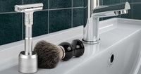 HKM-856595 Men's Black Shaving Foam Brush with Plastic Handle and Badger Hair Bristles, 112mm Long