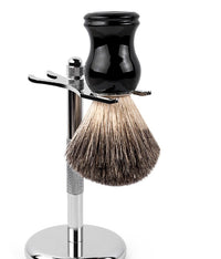 HKM-856595 Men's Black Shaving Foam Brush with Plastic Handle and Badger Hair Bristles, 112mm Long