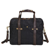 HKM-299731 Waterproof Waxed Canvas Laptop Handbag with Leather Accents - 15.6 Inch Casual Briefcase for Work