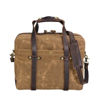 HKM-299731 Waterproof Waxed Canvas Laptop Handbag with Leather Accents - 15.6 Inch Casual Briefcase for Work