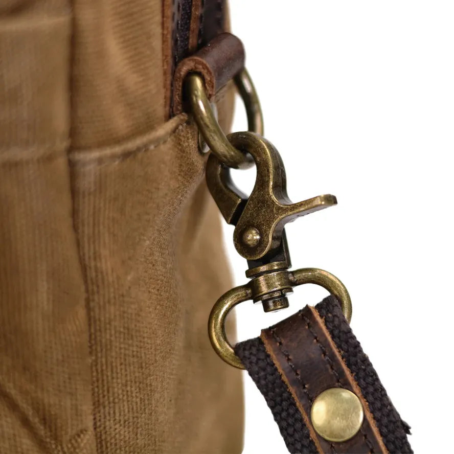 KTX-876691 Waterproof Waxed Canvas Laptop Handbag with Leather Accents - 15.6 Inch Casual Briefcase for Work