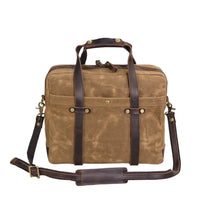 HKM-299731 Waterproof Waxed Canvas Laptop Handbag with Leather Accents - 15.6 Inch Casual Briefcase for Work