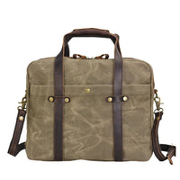HKM-299731 Waterproof Waxed Canvas Laptop Handbag with Leather Accents - 15.6 Inch Casual Briefcase for Work