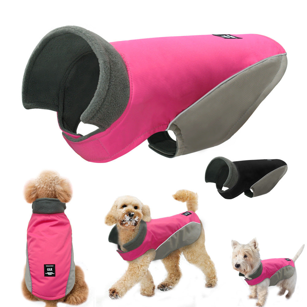 HKM-492051 Waterproof Dog Ski Suit for Autumn and Winter - Two-Legged Design in Black and Rose Red, Sizes S-XXL