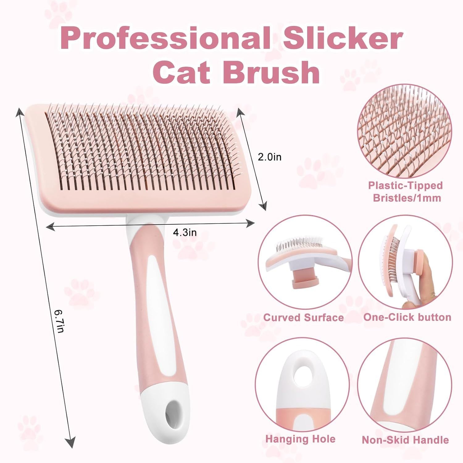 HKM-595731 Self-Cleaning Slicker Brush for Dogs, Cats, and Small Pets - Efficient Fur Removal Tool with Ergonomic Design