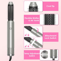 HKM-598803 6-in-1 Hot Air Styler and Dryer Set with Interchangeable Heads, 3 Temperature Settings, and Automatic Curl Technology