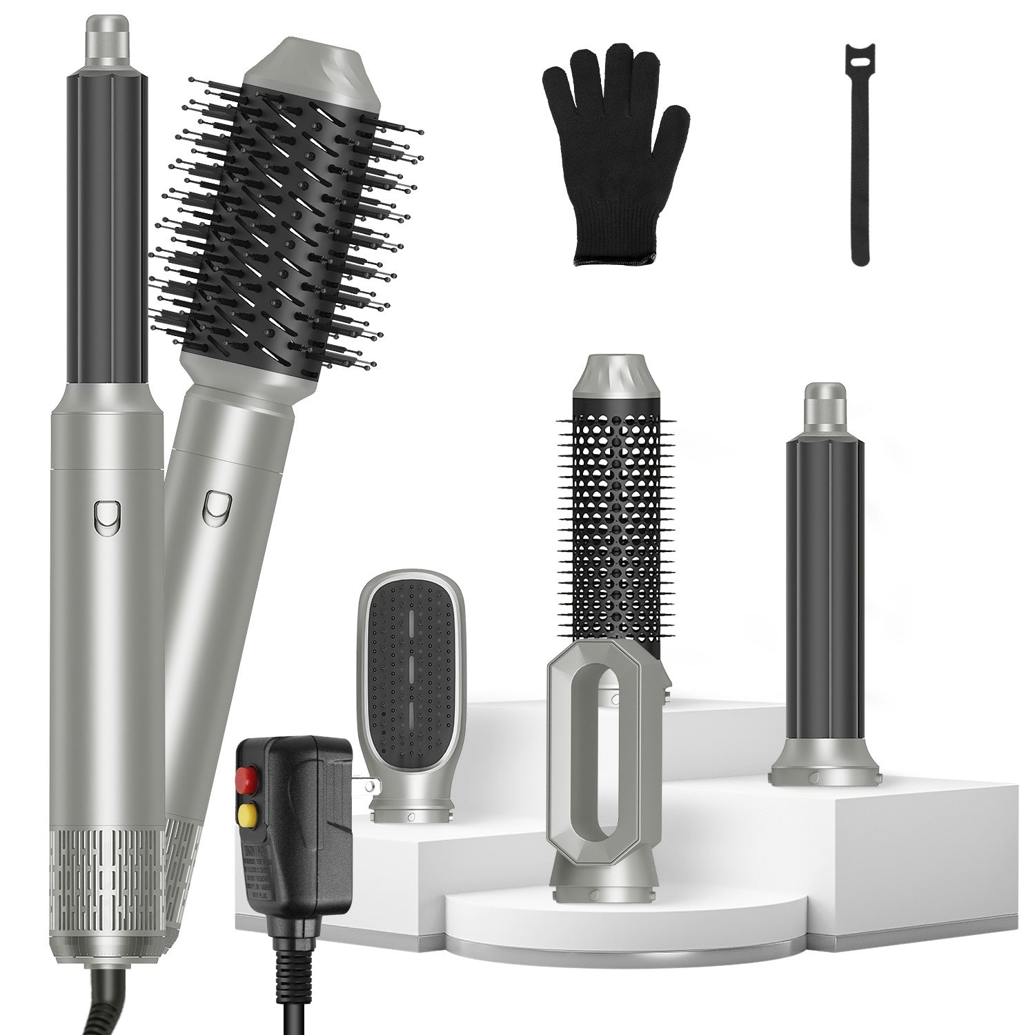 HKM-598803 6-in-1 Hot Air Styler and Dryer Set with Interchangeable Heads, 3 Temperature Settings, and Automatic Curl Technology