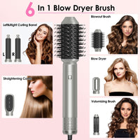 HKM-598803 6-in-1 Hot Air Styler and Dryer Set with Interchangeable Heads, 3 Temperature Settings, and Automatic Curl Technology