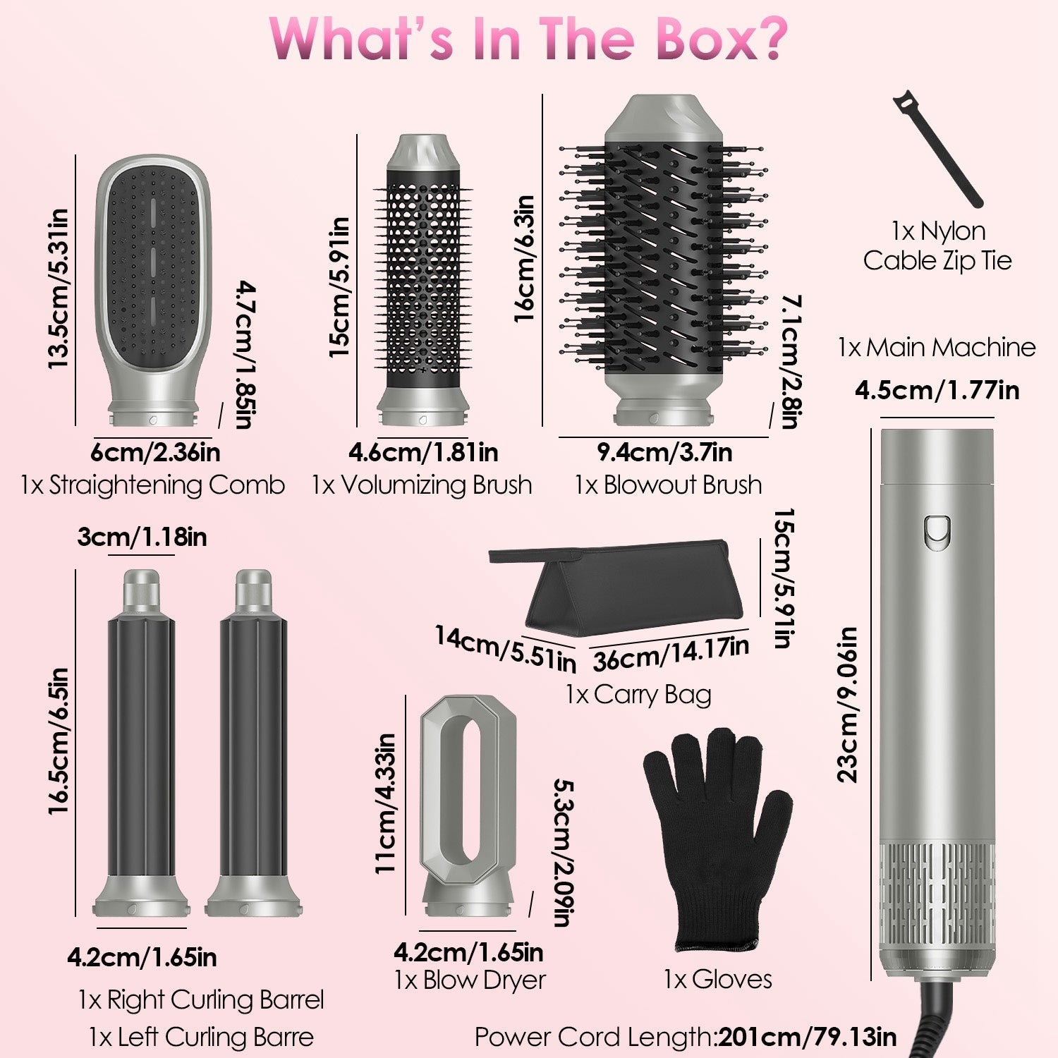 HKM-598803 6-in-1 Hot Air Styler and Dryer Set with Interchangeable Heads, 3 Temperature Settings, and Automatic Curl Technology