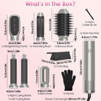 HKM-598803 6-in-1 Hot Air Styler and Dryer Set with Interchangeable Heads, 3 Temperature Settings, and Automatic Curl Technology