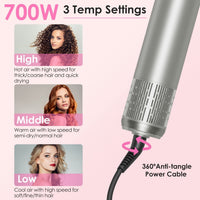HKM-598803 6-in-1 Hot Air Styler and Dryer Set with Interchangeable Heads, 3 Temperature Settings, and Automatic Curl Technology