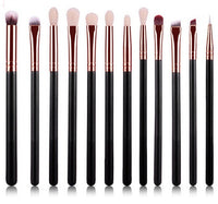 HKM-411347 Rose Gold 12-Piece Makeup Brush Set with Wooden Handles and Nylon Bristles