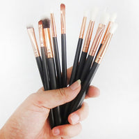 HKM-411347 Rose Gold 12-Piece Makeup Brush Set with Wooden Handles and Nylon Bristles