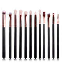 HKM-411347 Rose Gold 12-Piece Makeup Brush Set with Wooden Handles and Nylon Bristles