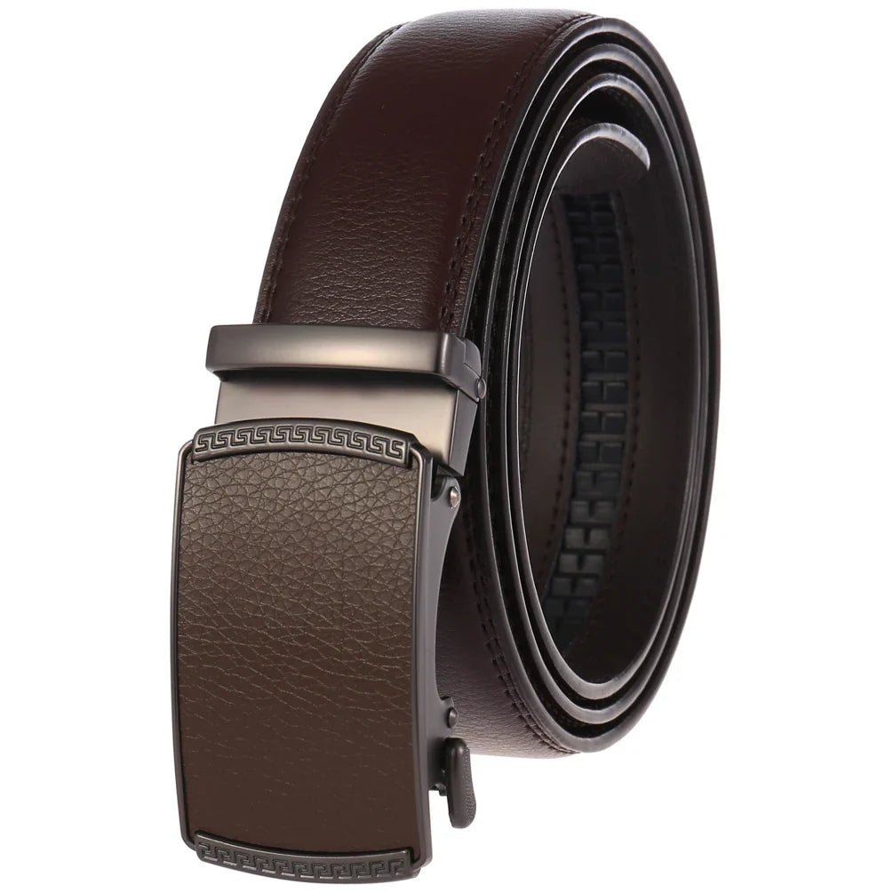HKM-513747 Automatic Alloy Buckle Men's Genuine Leather Belt - Model LY36-0191-1