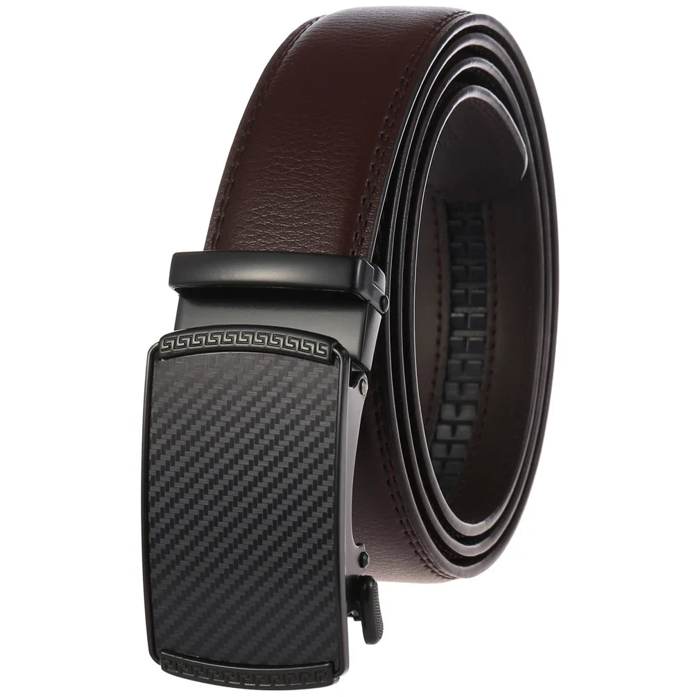 HKM-513747 Automatic Alloy Buckle Men's Genuine Leather Belt - Model LY36-0191-1