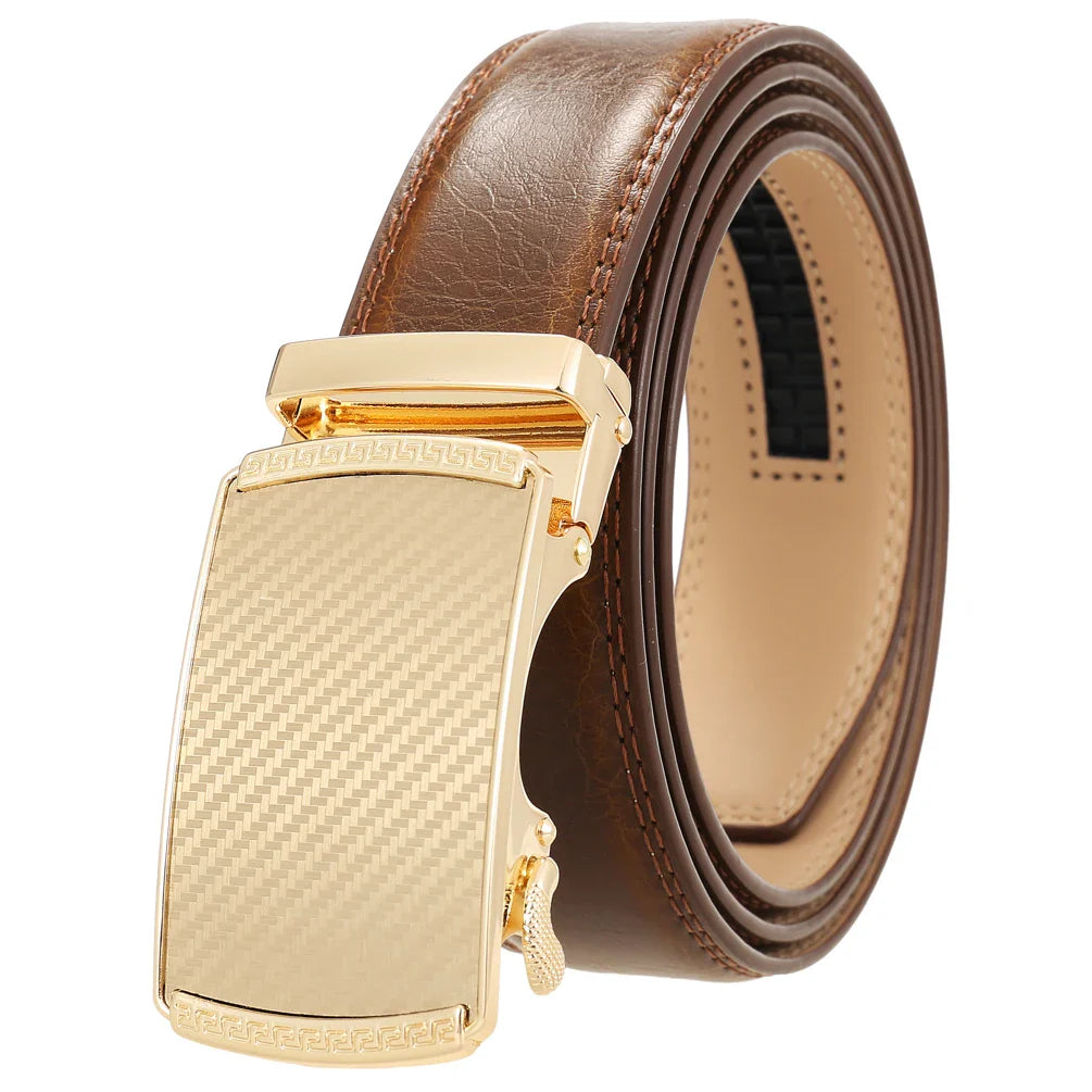 HKM-513747 Automatic Alloy Buckle Men's Genuine Leather Belt - Model LY36-0191-1