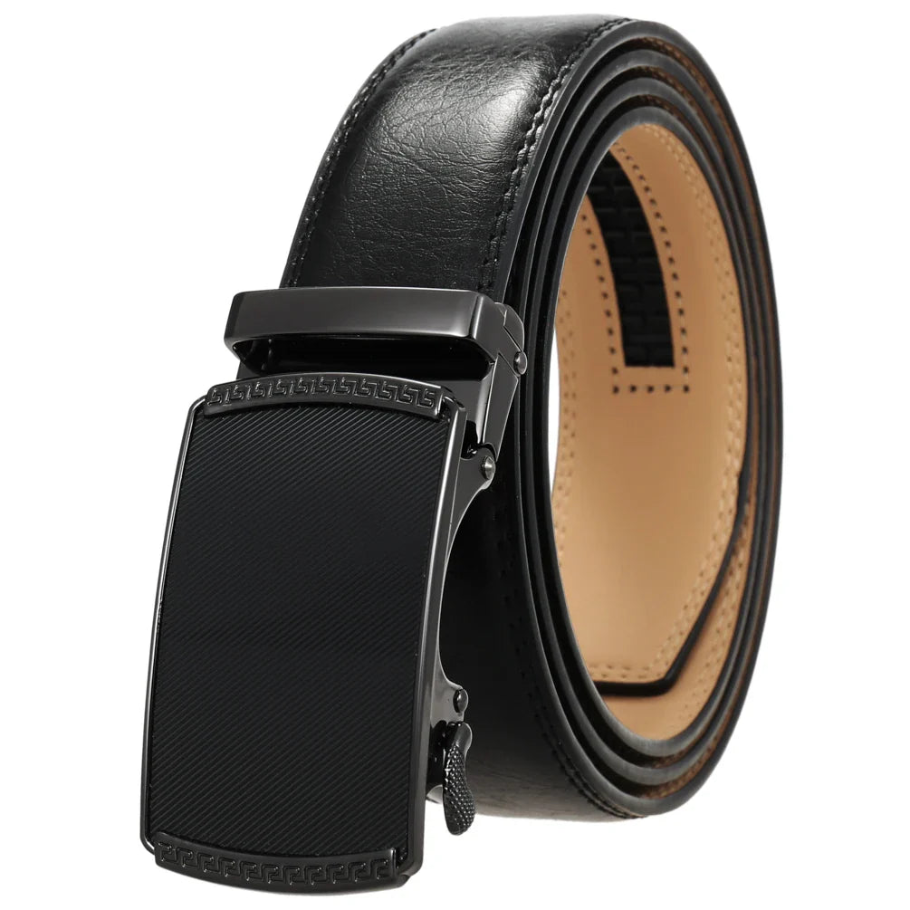 HKM-513747 Automatic Alloy Buckle Men's Genuine Leather Belt - Model LY36-0191-1