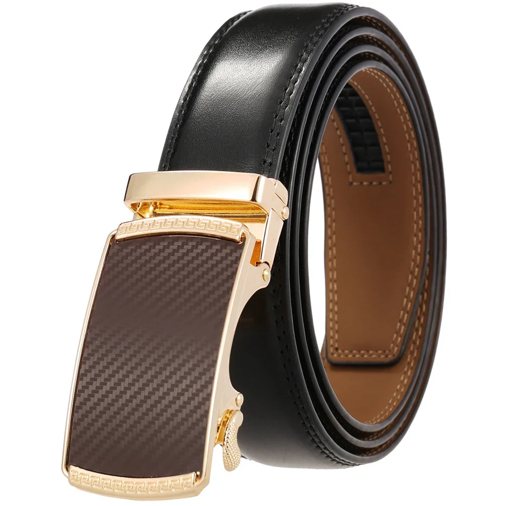 HKM-513747 Automatic Alloy Buckle Men's Genuine Leather Belt - Model LY36-0191-1