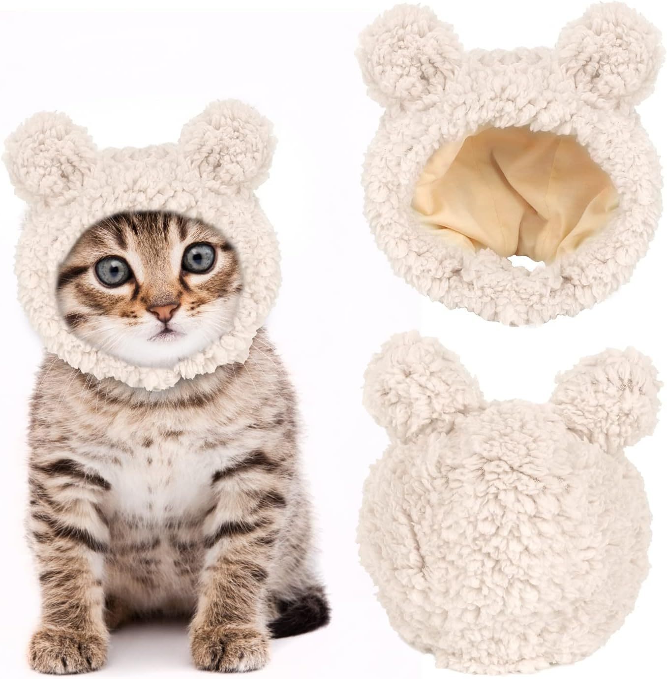 HKM-899923 Cozy Fleece Cat Bear Hat for Small Pets - Warm and Soft Headwear
