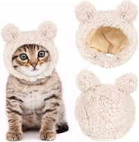 HKM-899923 Cozy Fleece Cat Bear Hat for Small Pets - Warm and Soft Headwear