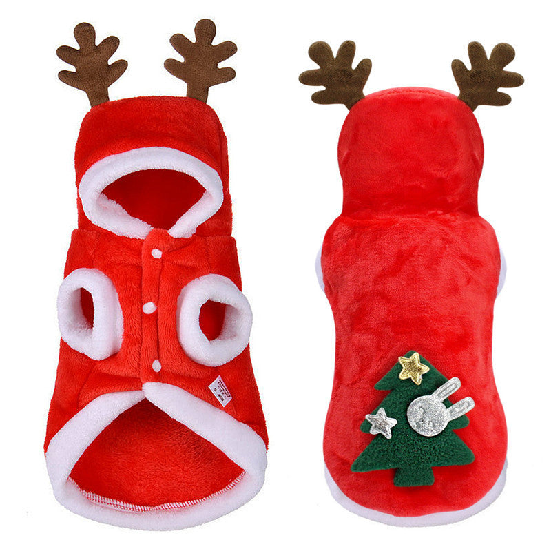 HKM-980755 Cozy Pet Flannel Elk Christmas Outfit - Coral Fleece, European and American Sizing