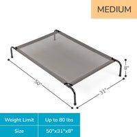 HKM-761363 Elevated Dog Bed with Durable Textilene Mesh, Powder-Coated Steel Frame, 50" x 31" x 8", Gray