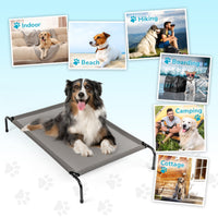 HKM-761363 Elevated Dog Bed with Durable Textilene Mesh, Powder-Coated Steel Frame, 50" x 31" x 8", Gray