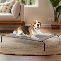 HKM-761363 Elevated Dog Bed with Durable Textilene Mesh, Powder-Coated Steel Frame, 50" x 31" x 8", Gray