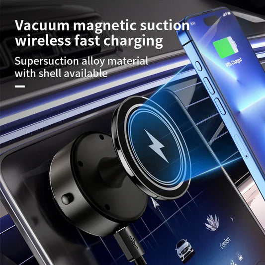 KTX-196307 15W Magnetic Wireless Car Charger Mount with 360-Degree Rotation and Stable Glass Vacuum Adsorption for Easy Mobile Screen Access