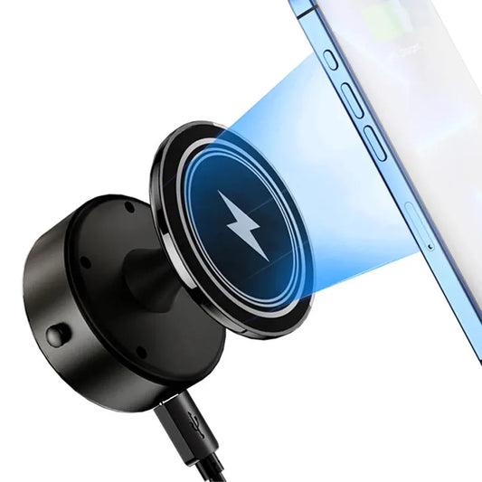 KTX-196307 15W Magnetic Wireless Car Charger Mount with 360-Degree Rotation and Stable Glass Vacuum Adsorption for Easy Mobile Screen Access